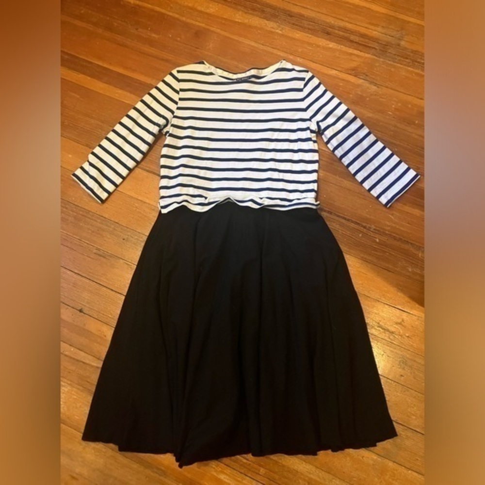 Petit Bateau Women's Sailor Dress 100% Cotton White Navy Stripe Black Si…